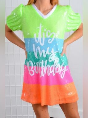 It's My Birthday Sequin Dress in Multi Layer Rainbow Cake size large